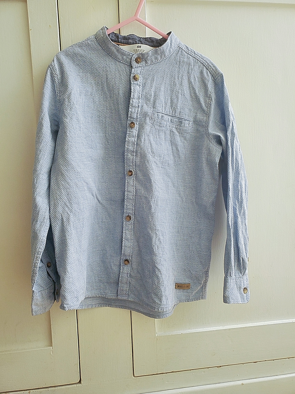 H&M Pale Blue Men's Mandarin Collar Button-Down Shirt